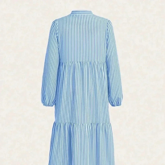 Blue Casual Women's Striped Printed Daily Dress - Picture 2 of 5